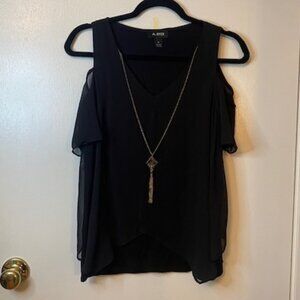 A. Byer Black blouse with Gold chain